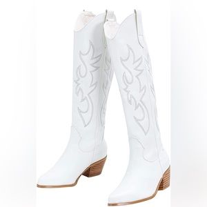 White knee high western cowboy boots